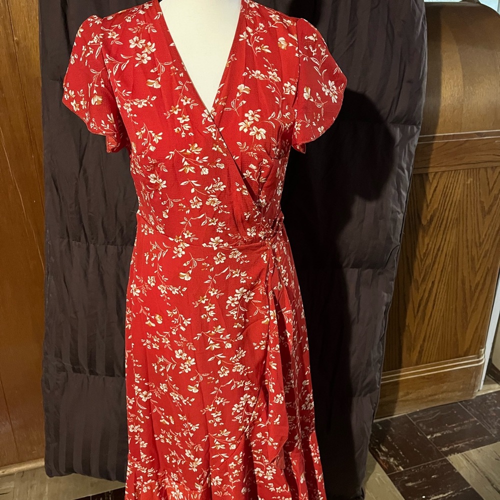 Floral Red Wrap Dress
